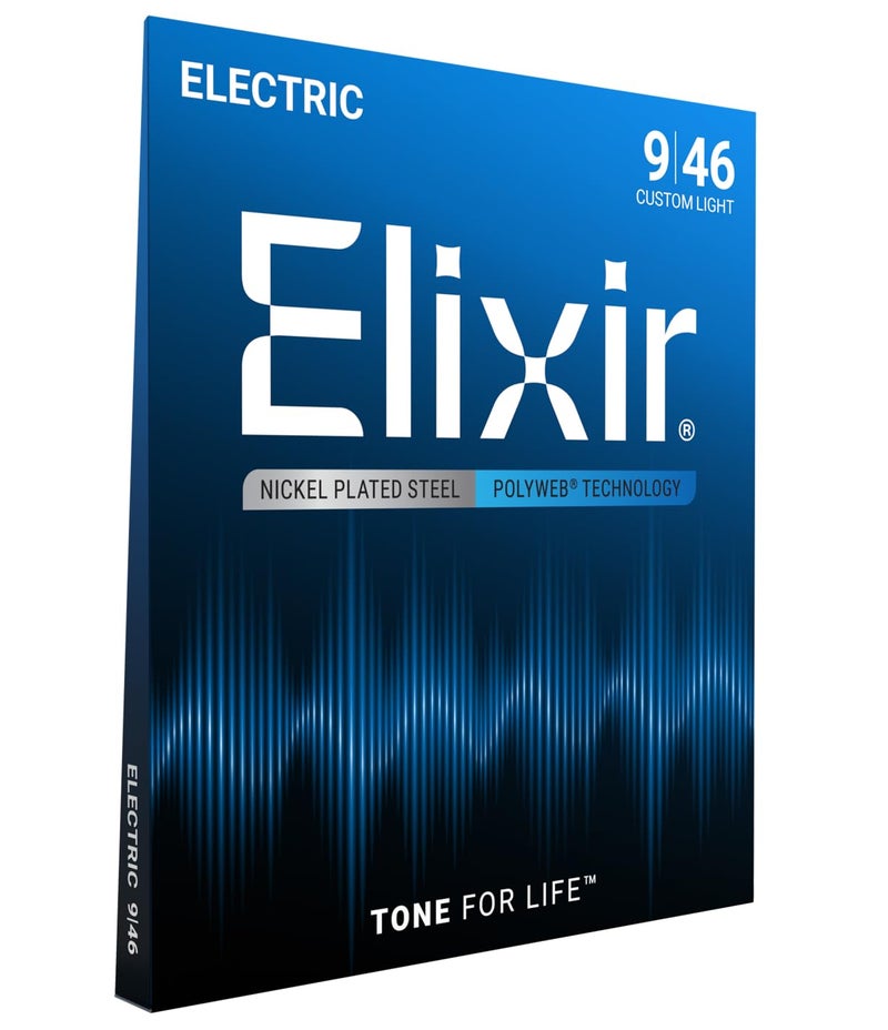 ELIXIR أوتار إليكسير، أوتار جيتار كهربائي، فولاذ مطلي بالنيكل مع تقنية بولي ويب، نغمة دافئة تدوم طويلاً مع شعور مريح، مجموعة 6 أوتار، خفيف مخصص 9-46 - Image 1